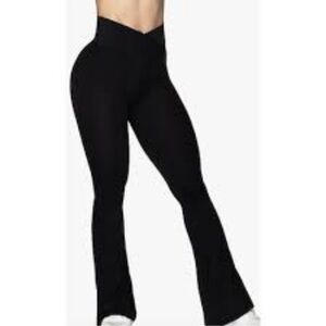 Sunzel Flare Leggings, Ruched V High Waisted Yoga Pants Large EUC